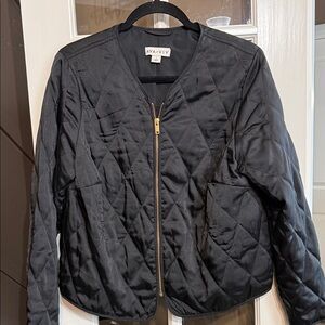 AVA & VIV Black Satin Quilted Bomber Aviator Jacket Size XL Edgy Goth Whimsy